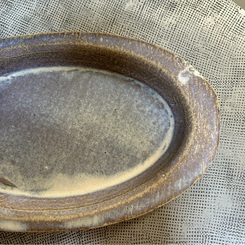 Studio Pottery ~ Decorative Handmade Oval Pottery Tray with Shell and Barnacle